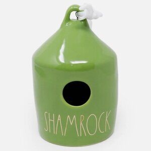 RAE DUNN Ceramic Green Birdhouse Gold Shamrock and Cloverleaf LL DoubleSided EUC